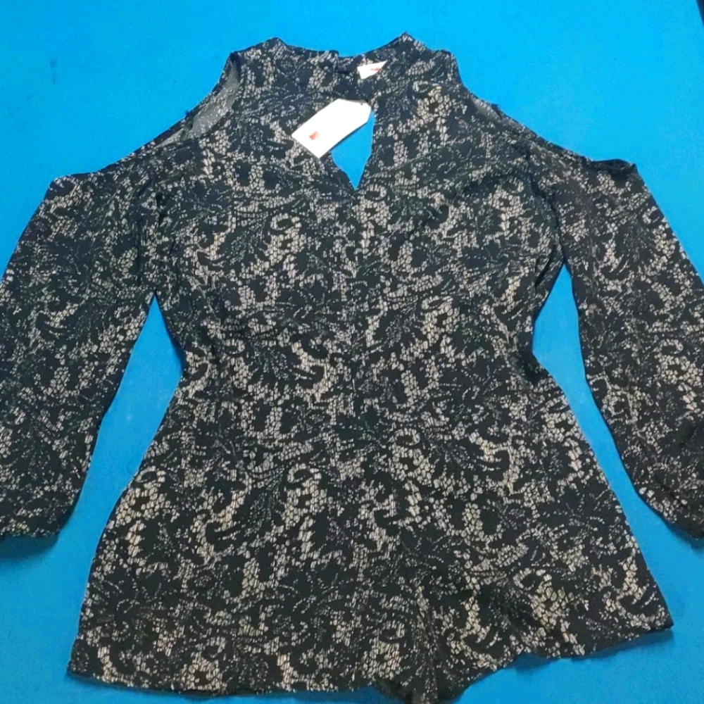 One Clothing Cold Shoulder Printed Romper